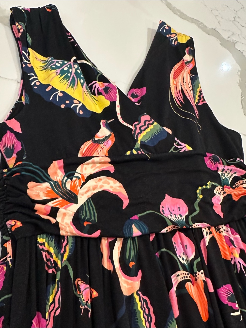 Soma Soft Jersey Sleeveless Maxi Dress XL Black Floral Tropical Resort Beach - Picture 5 of 11